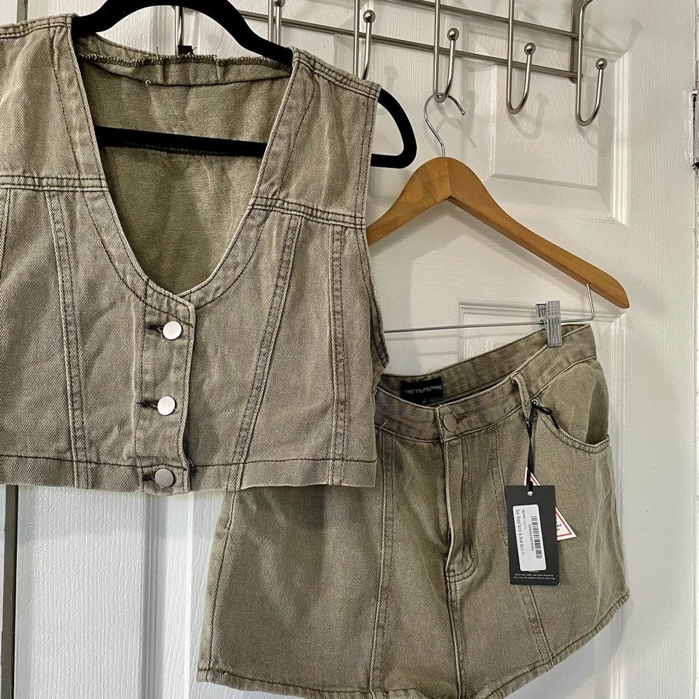 NEW denim cropped set- top and shorts